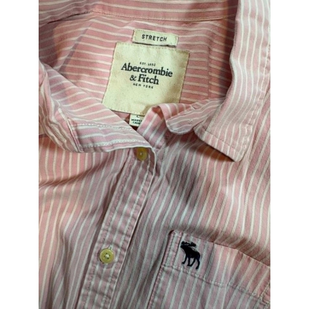 Abercrombie & Fitch Women's Stretch Button Down Shirt L Pink White Striped